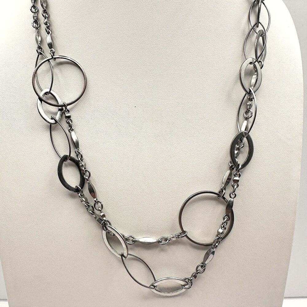 Unbranded Necklace Vintage Y2K Women 38in Silver Excellent Geometric Link Chain